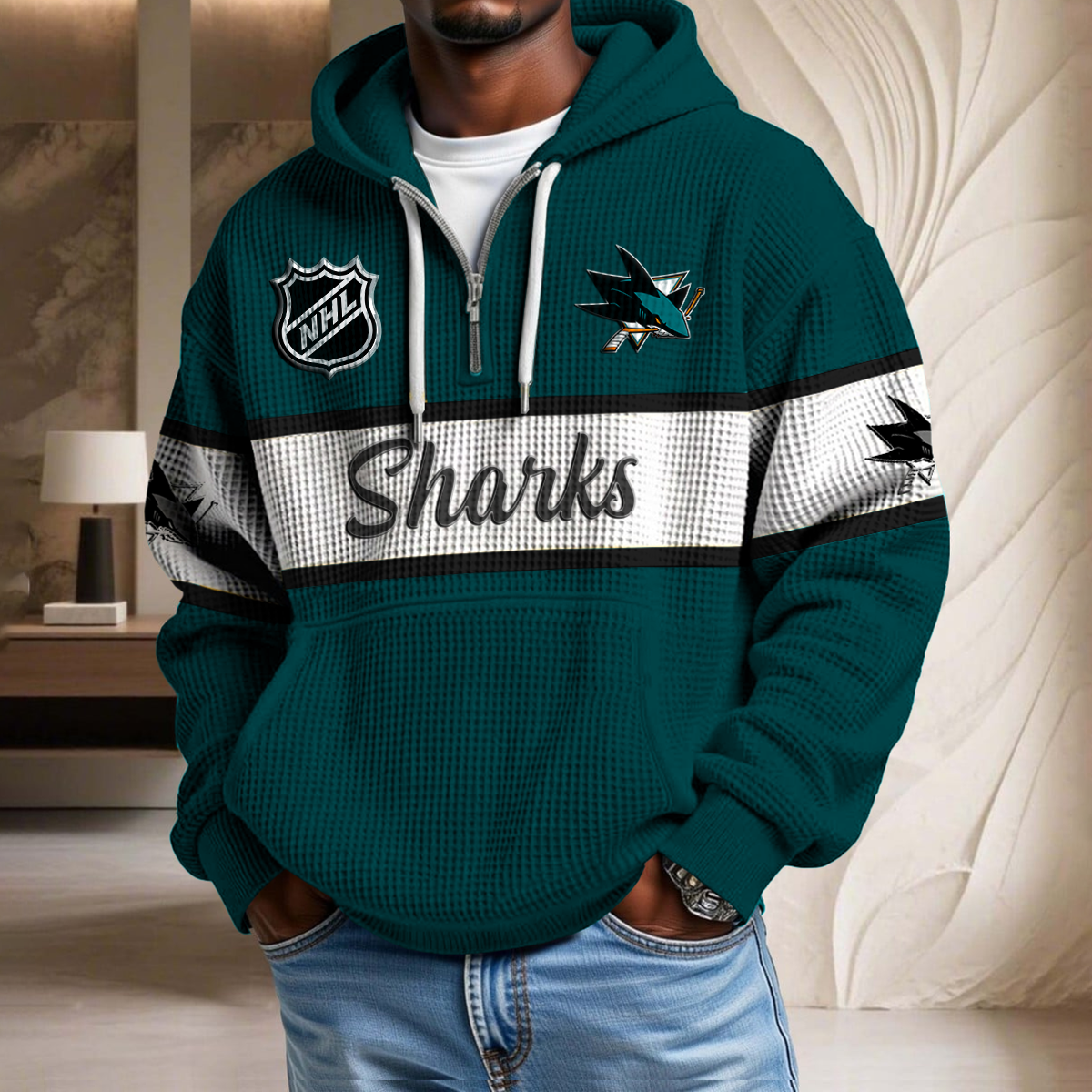 NHL x SJS Hockey Team Waffle Half Zip Hoodie HLP HLPHUONG