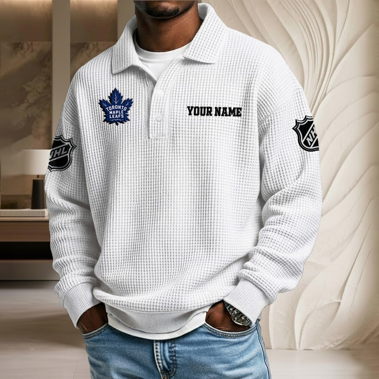 NHL x TOR Custom Name Waffle Three Button Lapel Polo HLP HLPHUONG