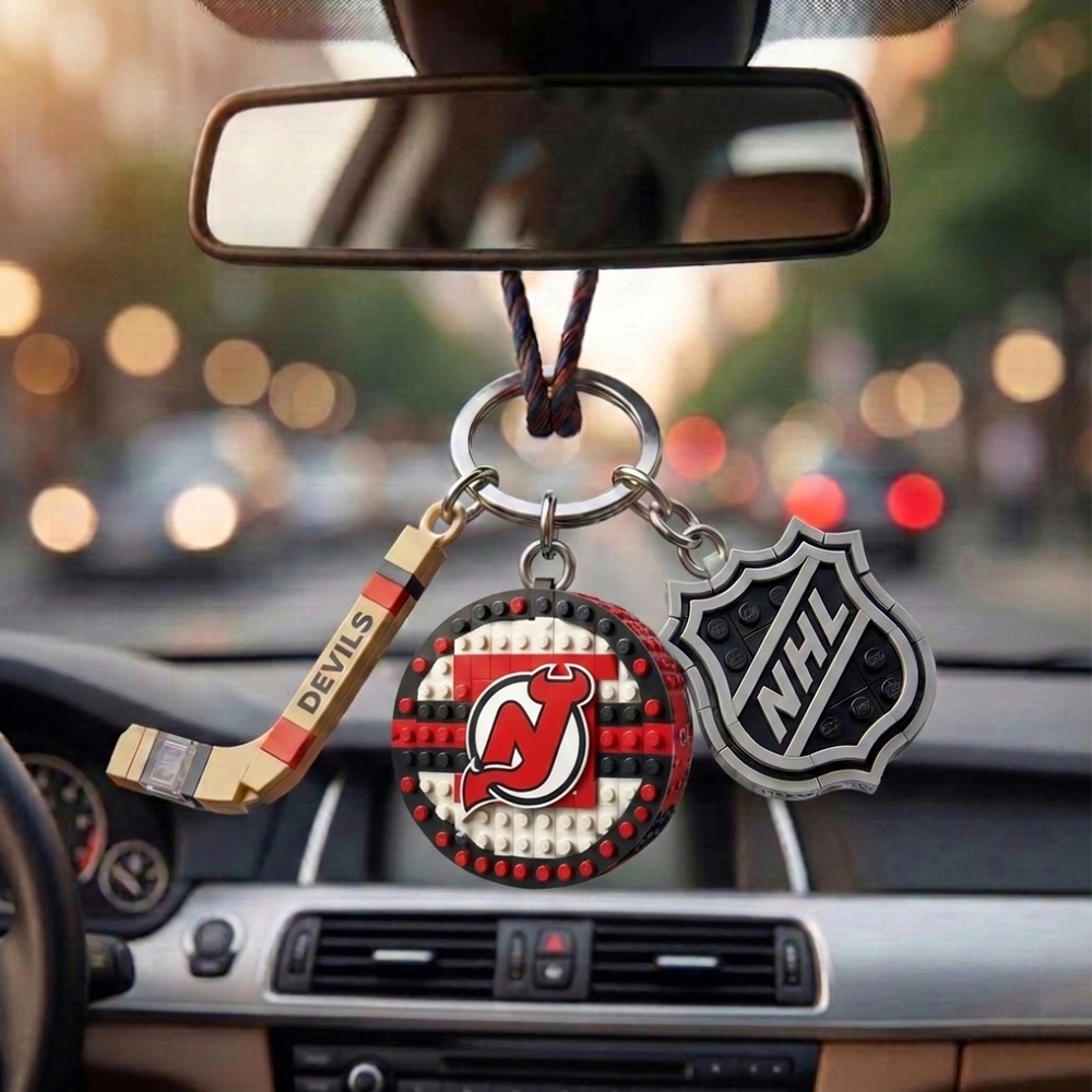 NJD x NHL Building Blocks Hockey Puck Car Mirror Hanging NAK TTT