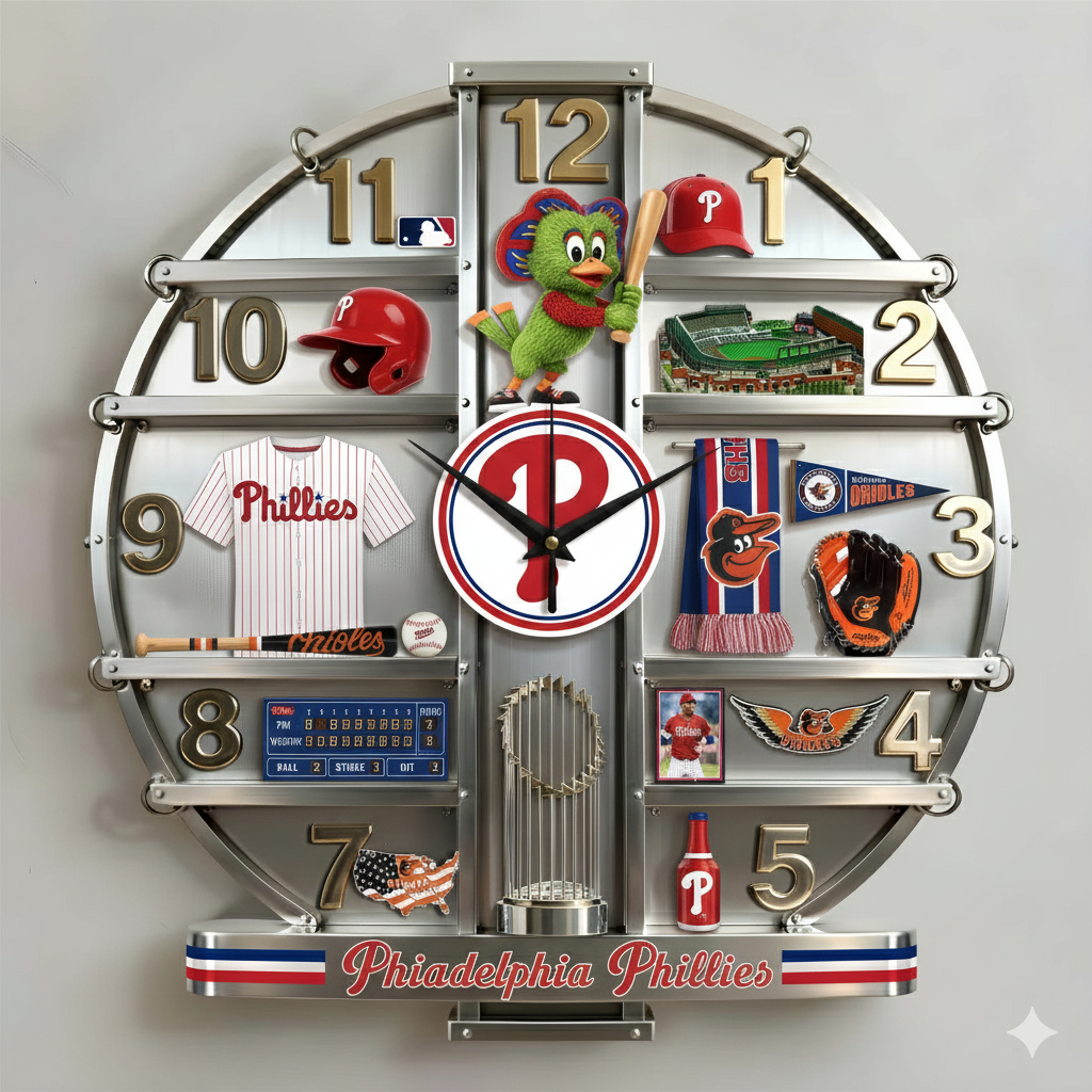 PHI x MLB Home Decorative 3D Visual Effect Acrylic Wall Clock NAK CTKT