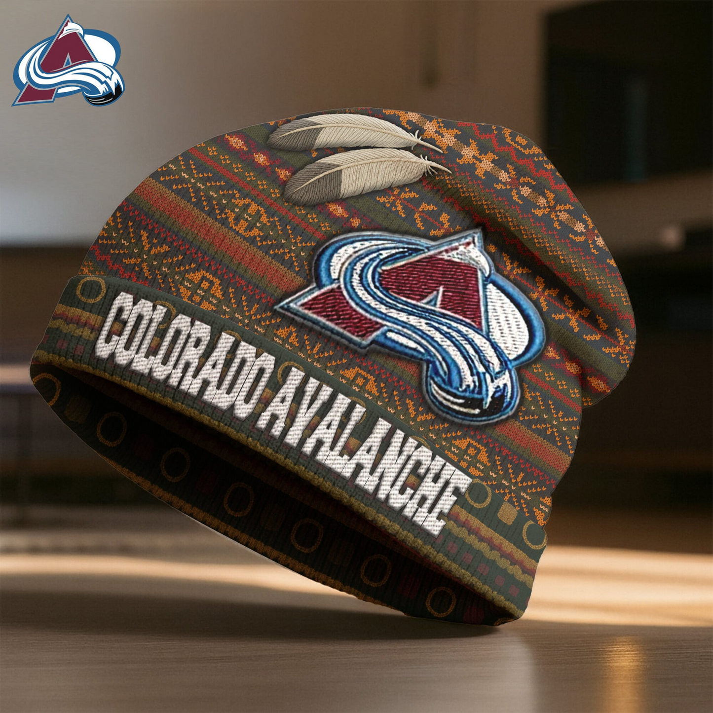 Premium NHL X CA Feathered Beanie Hat NDT LVH