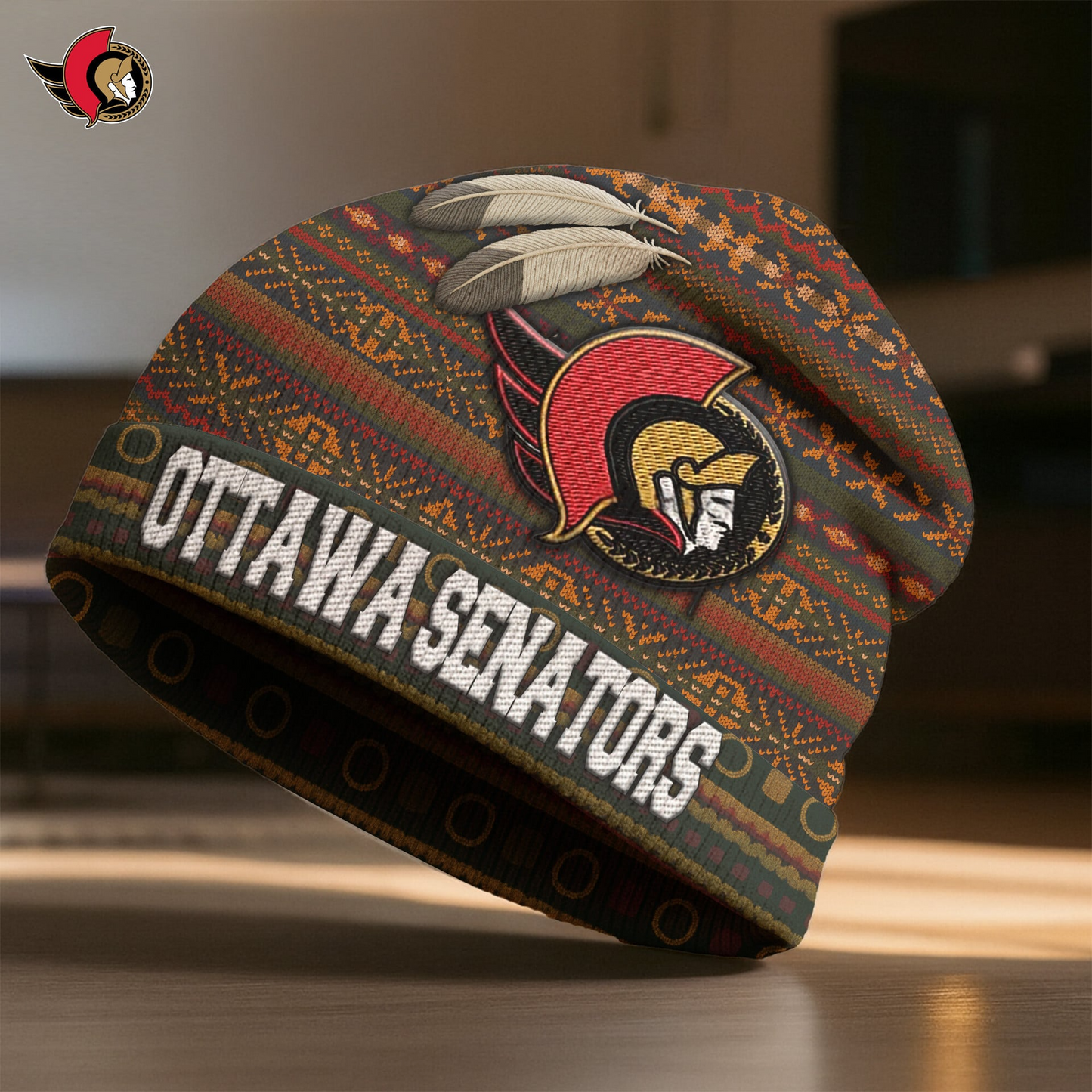 Premium NHL X OS Feathered Beanie Hat NDT LVH