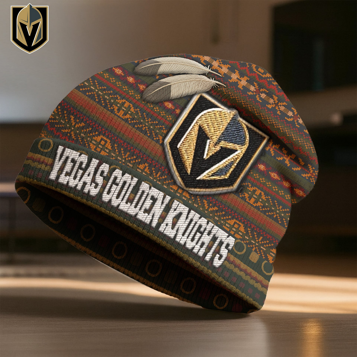 Premium NHL X VGK Feathered Beanie Hat NDT LVH