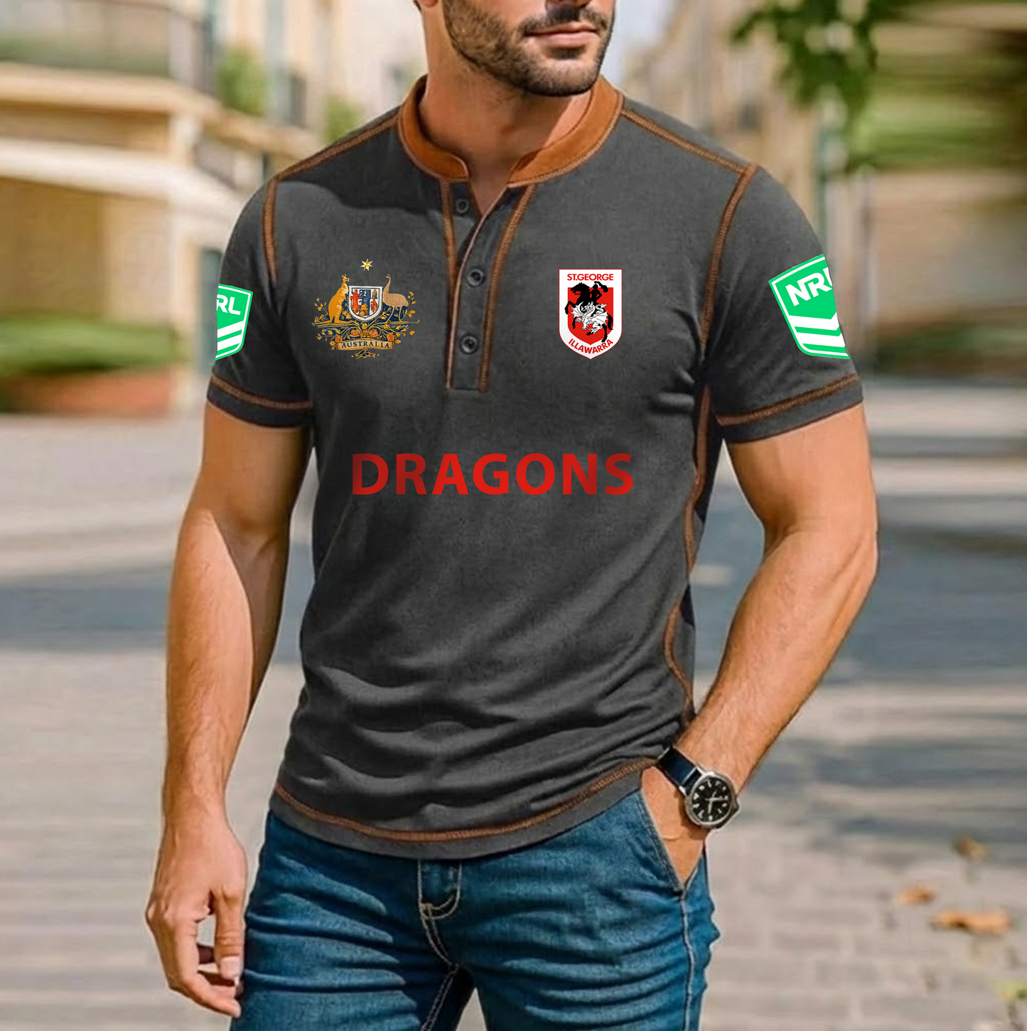 PREMIUM NRL X GID ROYAL HENLEY SHIRT FOR NEW YEAR NDT VHM