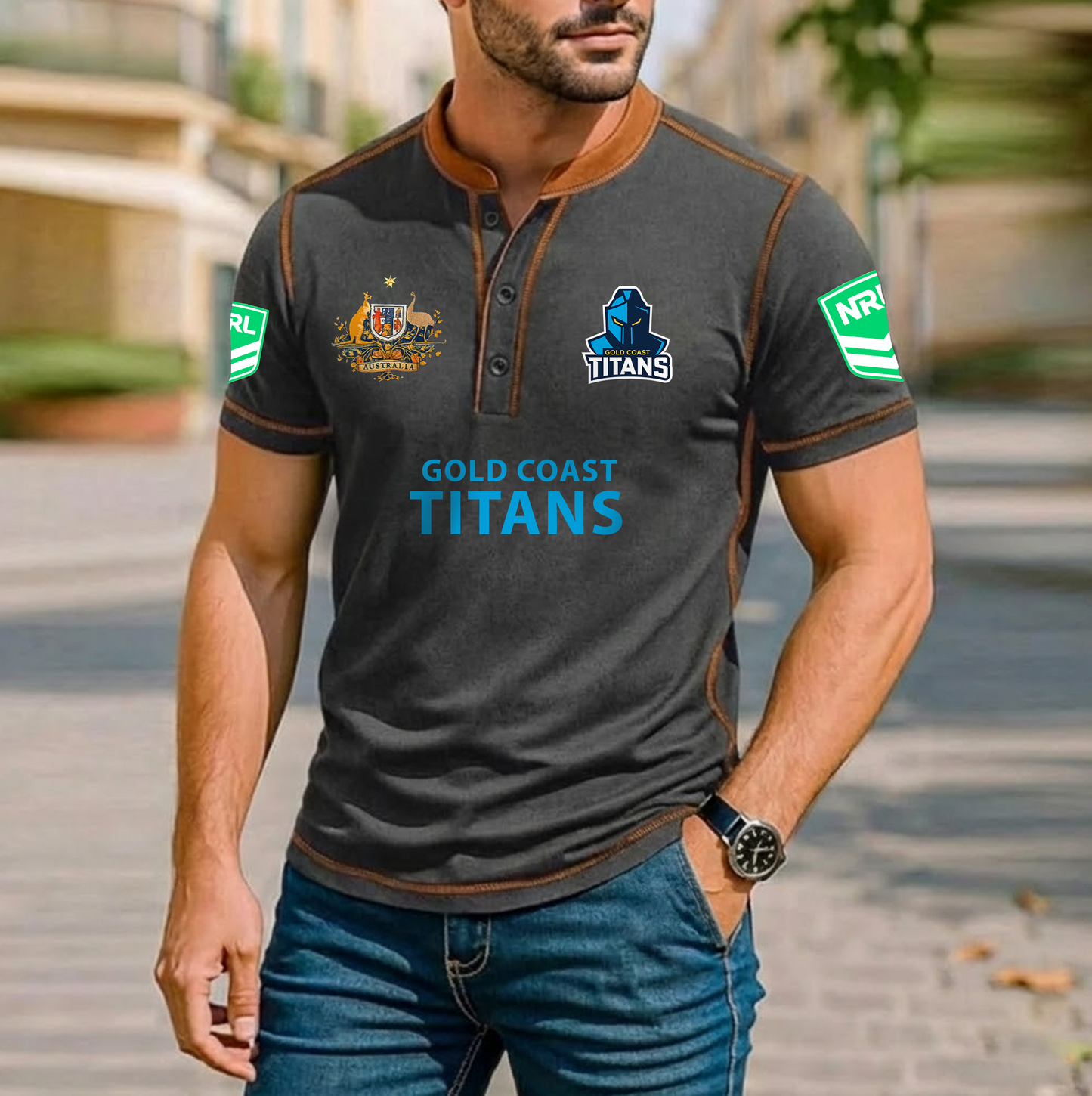 PREMIUM NRL X GT ROYAL HENLEY SHIRT FOR NEW YEAR NDT VHM