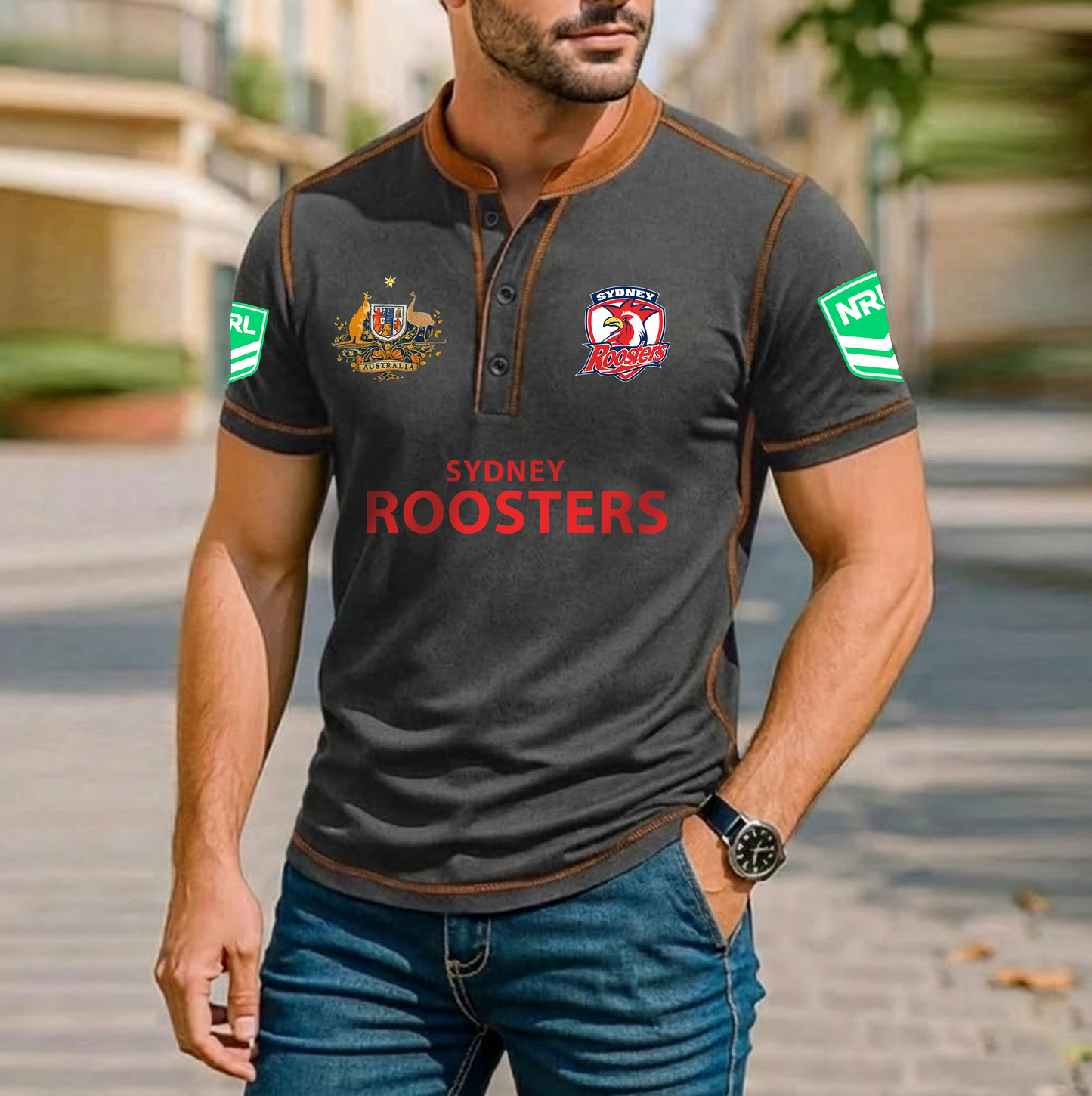 PREMIUM NRL X SR ROYAL HENLEY SHIRT FOR NEW YEAR NDT VHM