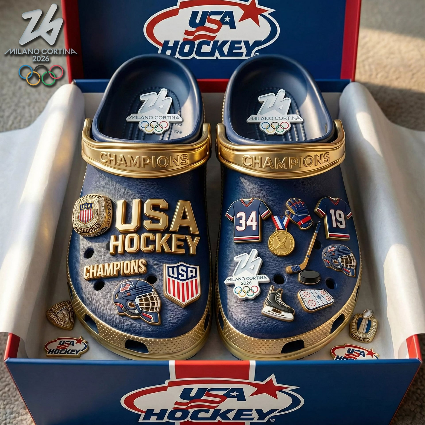 Premium Olympic USA Ice Hockey Champions 2026 CLOGS V1 NMD TTV