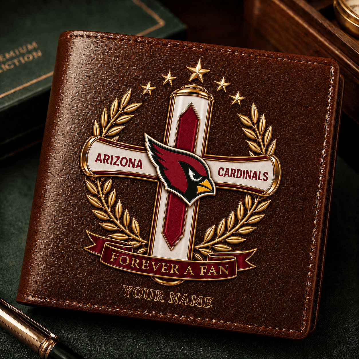 AC x NFL Cross Men Leather Wallet Custom Any Name Gifts 220626