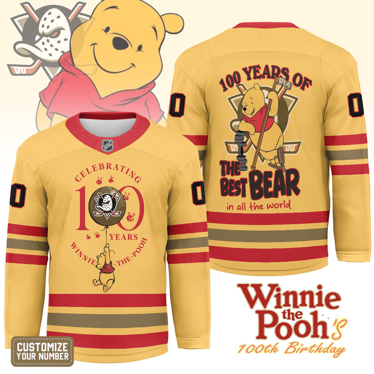 AD x NHL Premium Winnie The Pooh 100th Anniversary Hockey Jersey DDT CTND