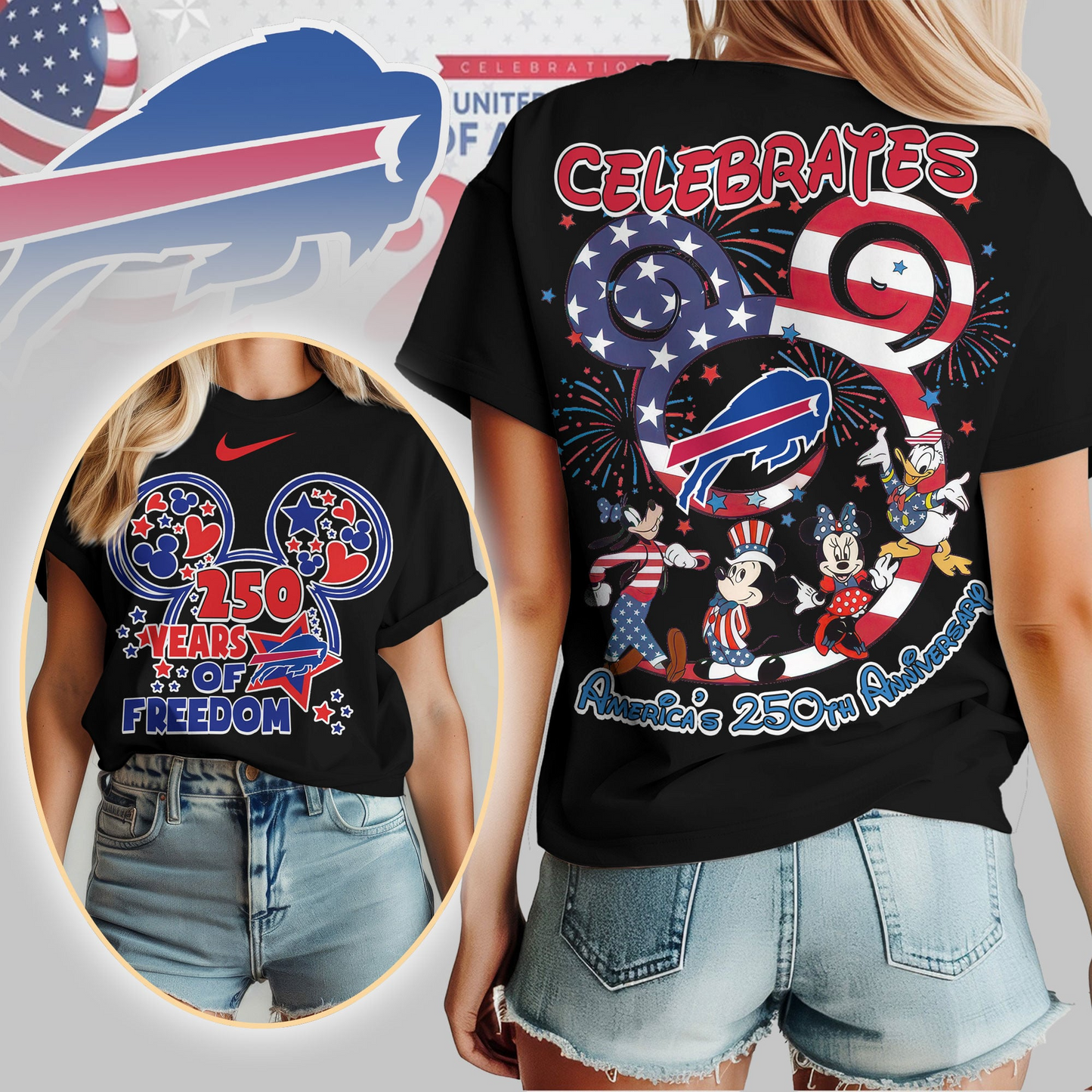 BB Premium NFL Mickey Celebrates America 250th Anniversary Women Shirt DDT NTL