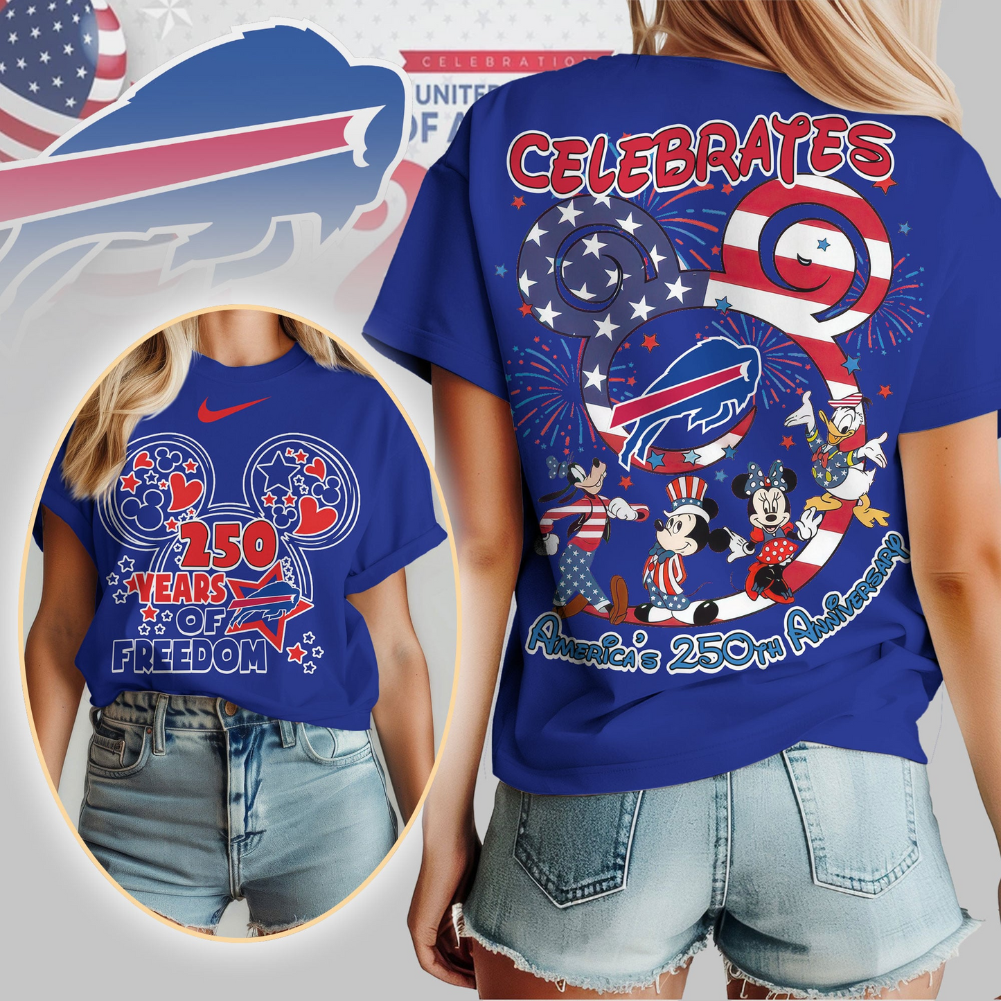 BB Premium NFL Mickey Celebrates America 250th Anniversary Women Shirt DDT NTL