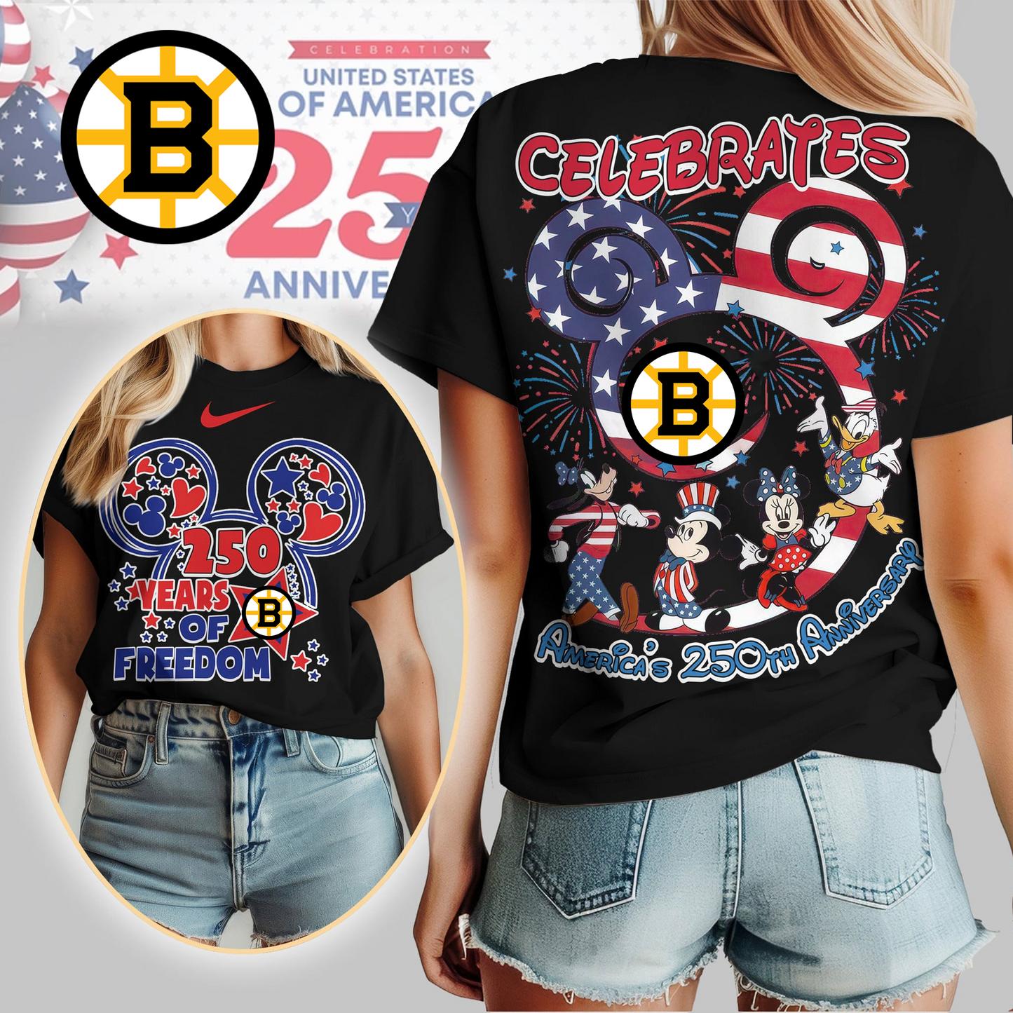 BB Premium NHL Mickey Celebrates America 250th Anniversary Women Shirt DDT CTND