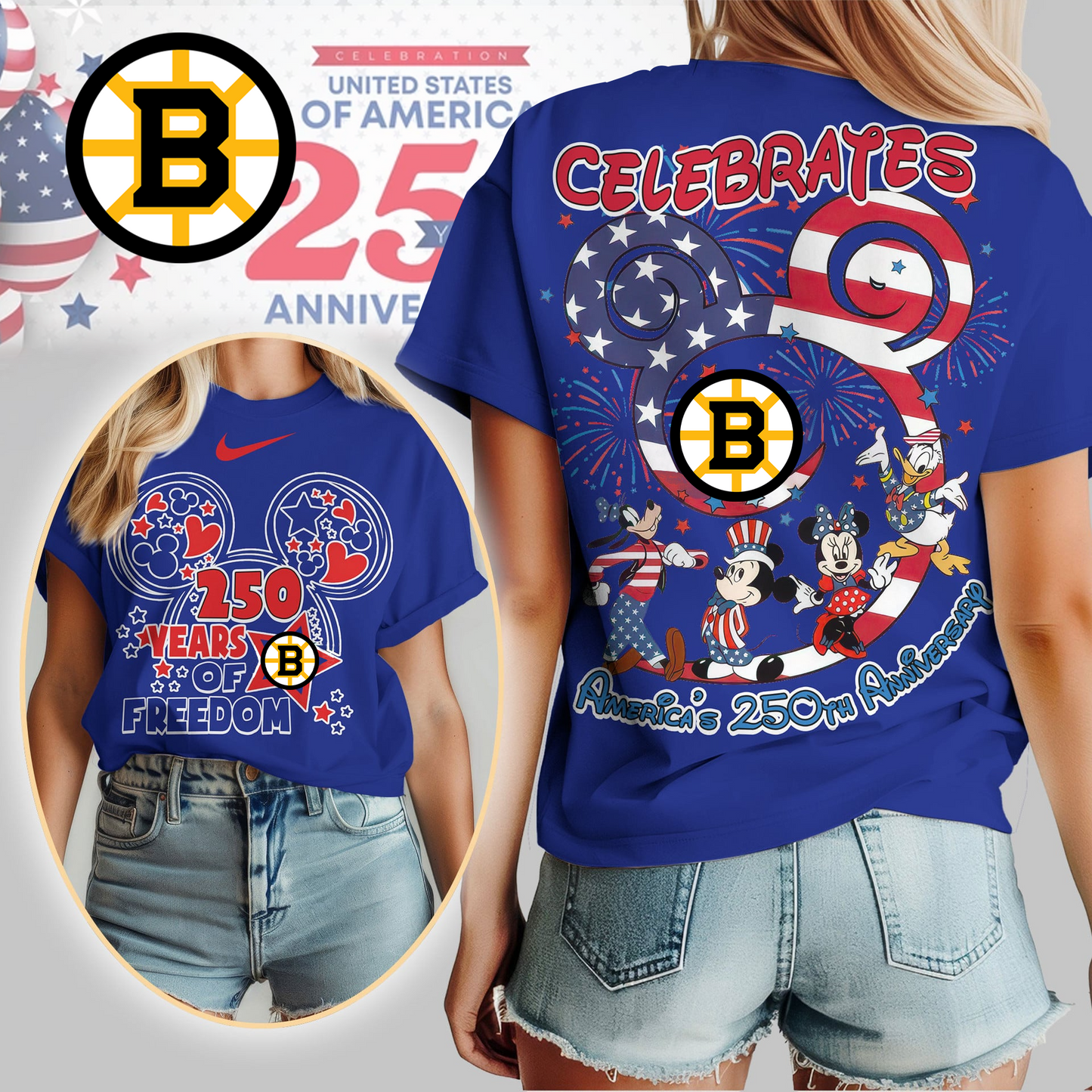 BB Premium NHL Mickey Celebrates America 250th Anniversary Women Shirt DDT CTND