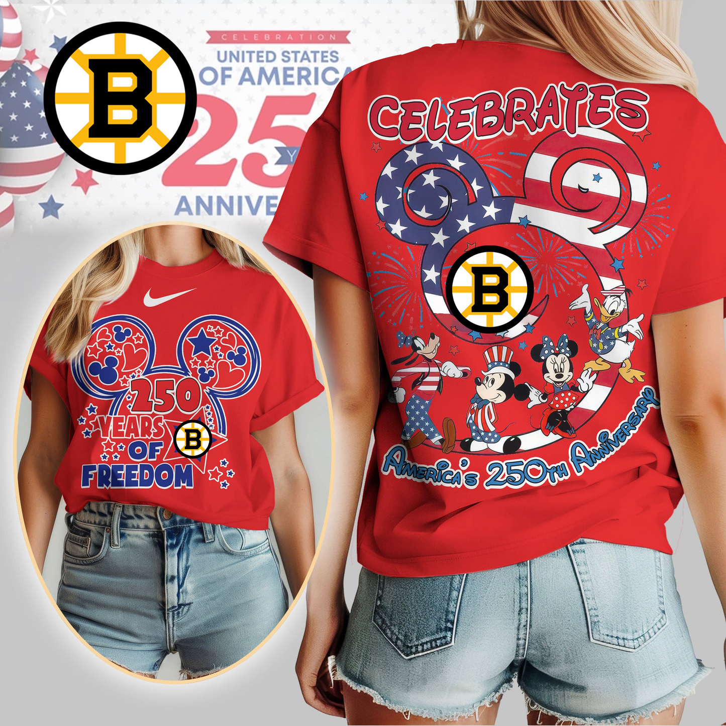 BB Premium NHL Mickey Celebrates America 250th Anniversary Women Shirt DDT CTND