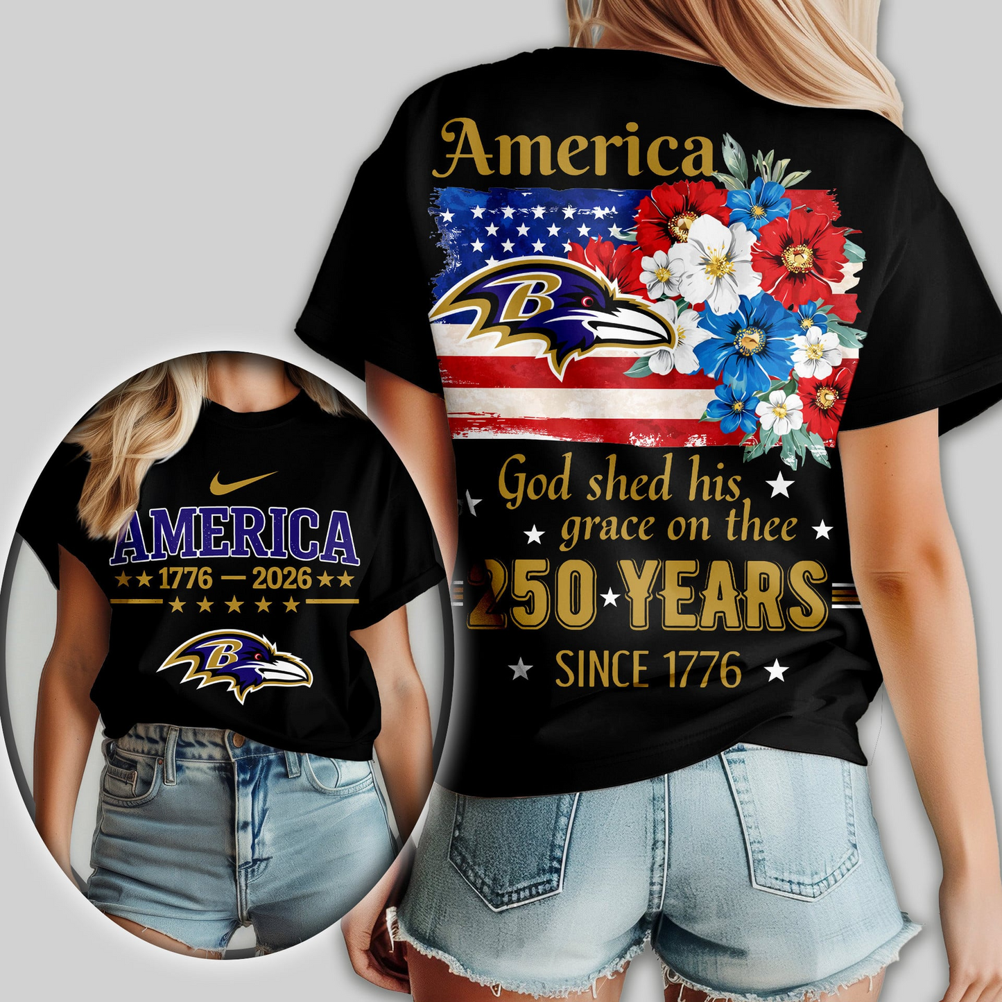 BR Premium NFL America God Shed His Grace On Thee Women Shirt DDT  NTL