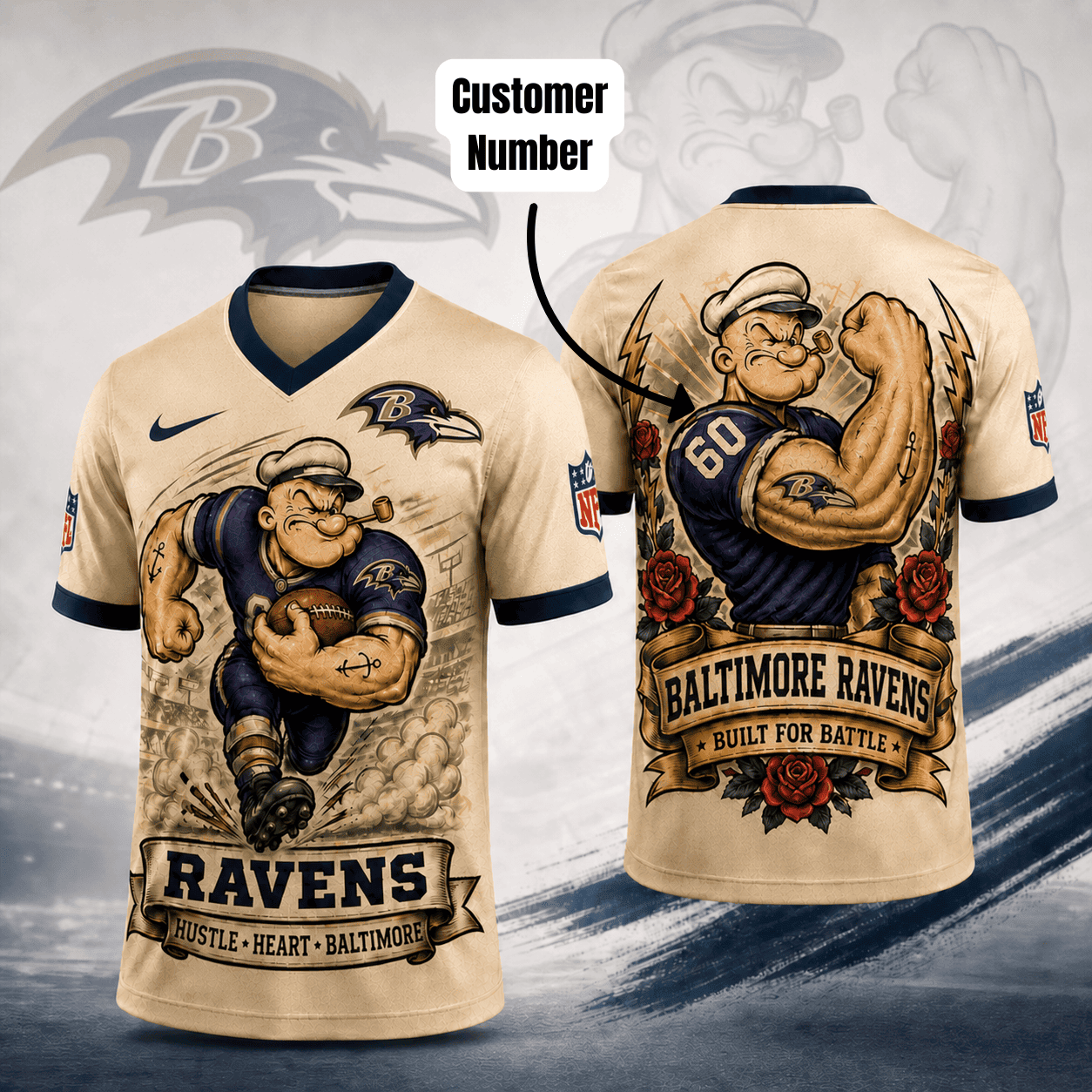 BR Premium NFL Popeye Vintage Tattoo 3D T-Shirt DDT 050626 HLPHUONG
