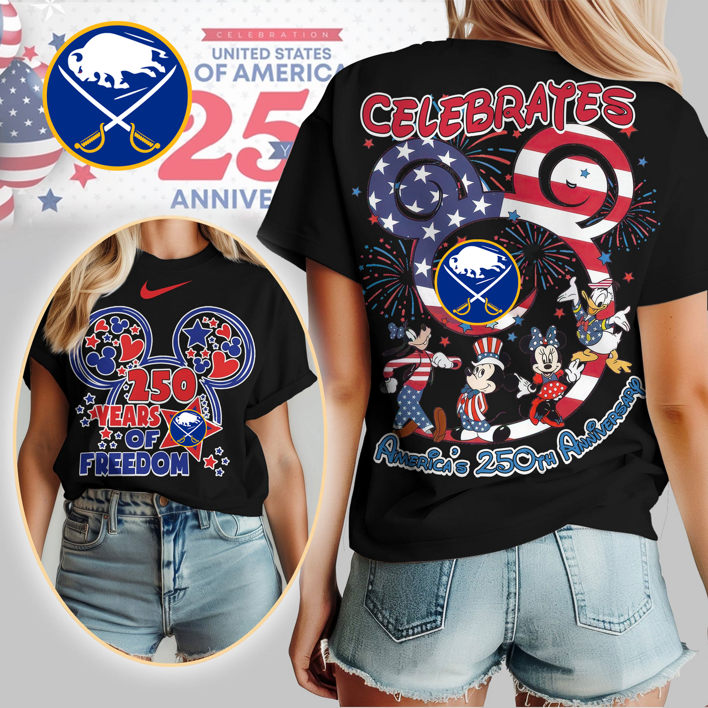 BS Premium NHL Mickey Celebrates America 250th Anniversary Women Shirt DDT CTND