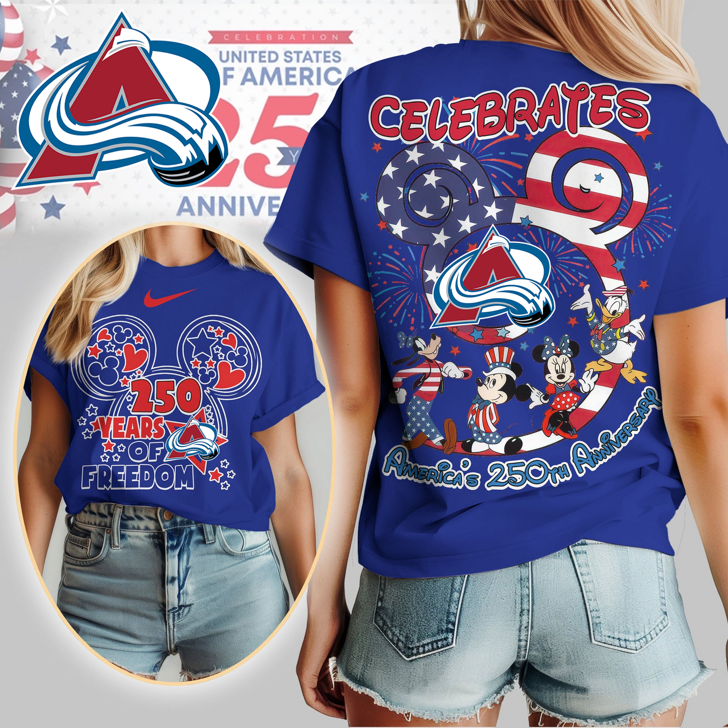 CA Premium NHL Mickey Celebrates America 250th Anniversary Women Shirt DDT CTND