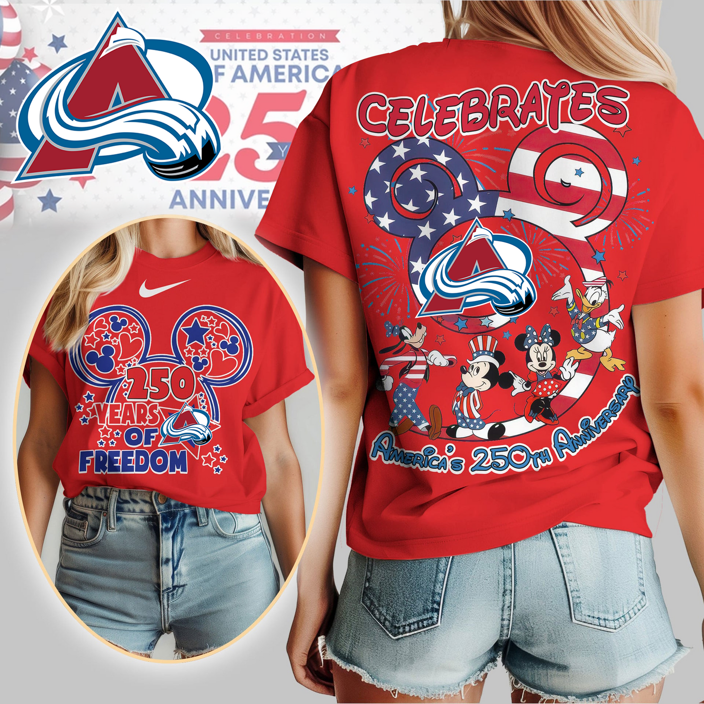 CA Premium NHL Mickey Celebrates America 250th Anniversary Women Shirt DDT CTND