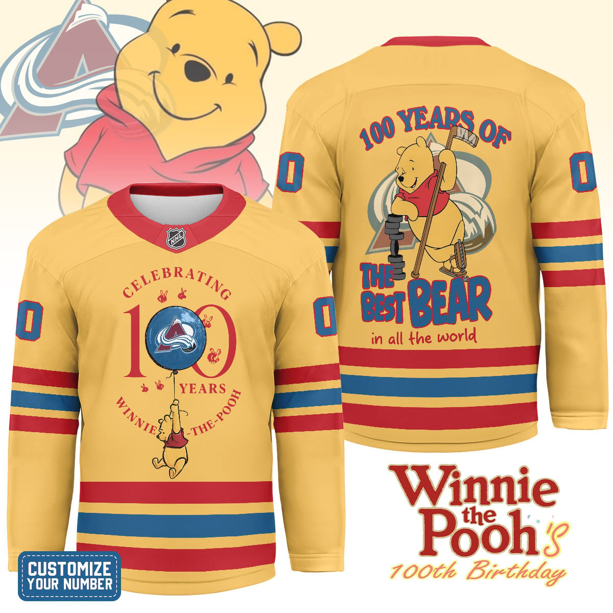CA x NHL Premium Winnie The Pooh 100th Anniversary Hockey Jersey DDT CTND
