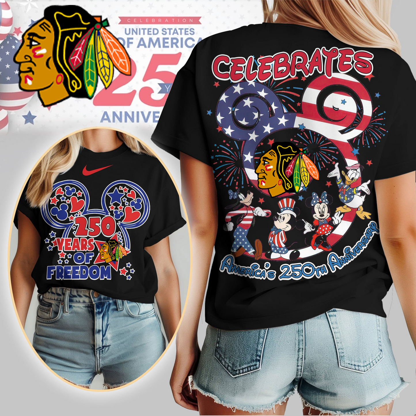 CB Premium NHL Mickey Celebrates America 250th Anniversary Women Shirt DDT CTND