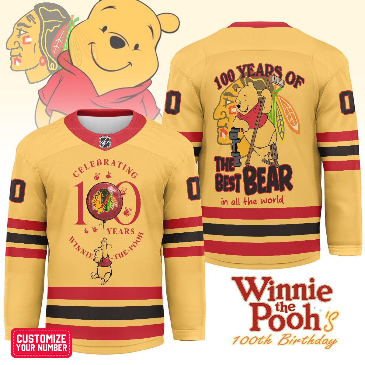 CB x NHL Premium Winnie The Pooh 100th Anniversary Hockey Jersey DDT CTND