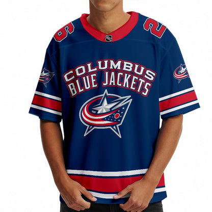 CBJ x Hockey Ice Short Sleeves Jersey Shirt Custom Any Number Gift DDT TTTZ