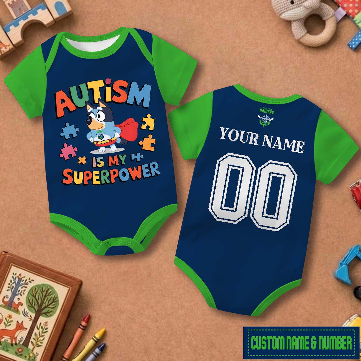 CBR x NRL Custom Name & Number  Baby Romper DATND TANTD