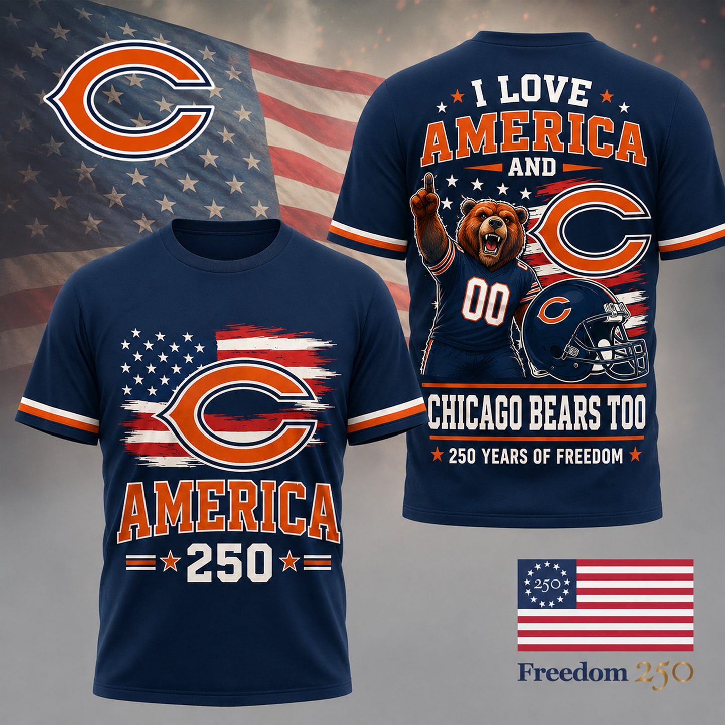 CHI Premium NFL 250 Years Of Freedom 3D Shirt120626