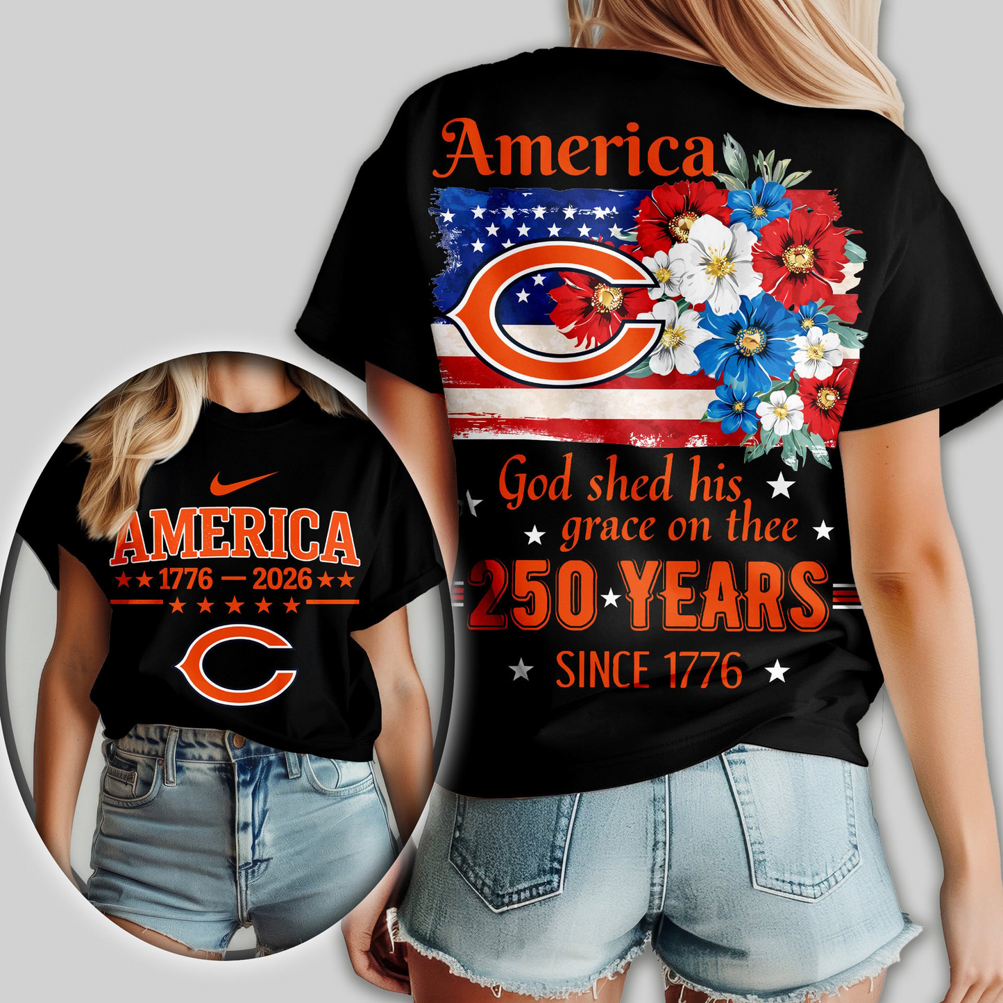 CHI Premium NFL America God Shed His Grace On Thee Women Shirt DDT  NTL