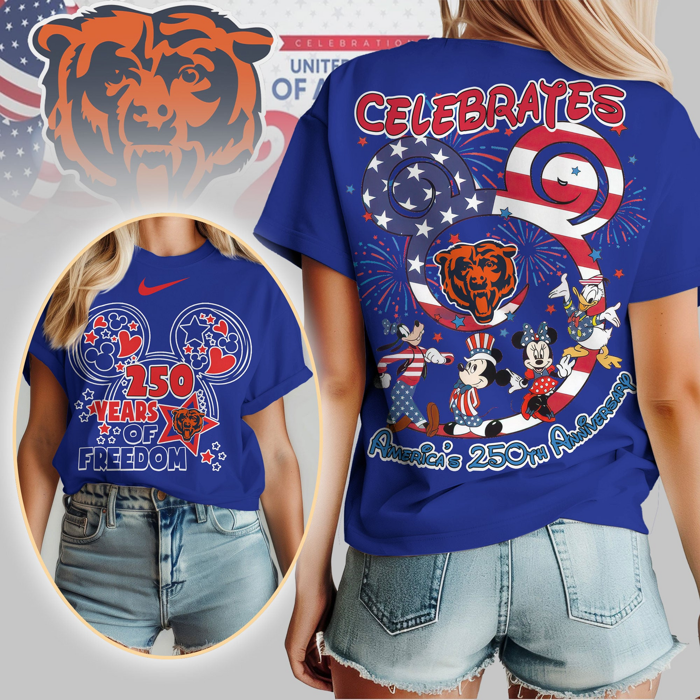 CHI Premium NFL Mickey Celebrates America 250th Anniversary Women Shirt DDT NTL