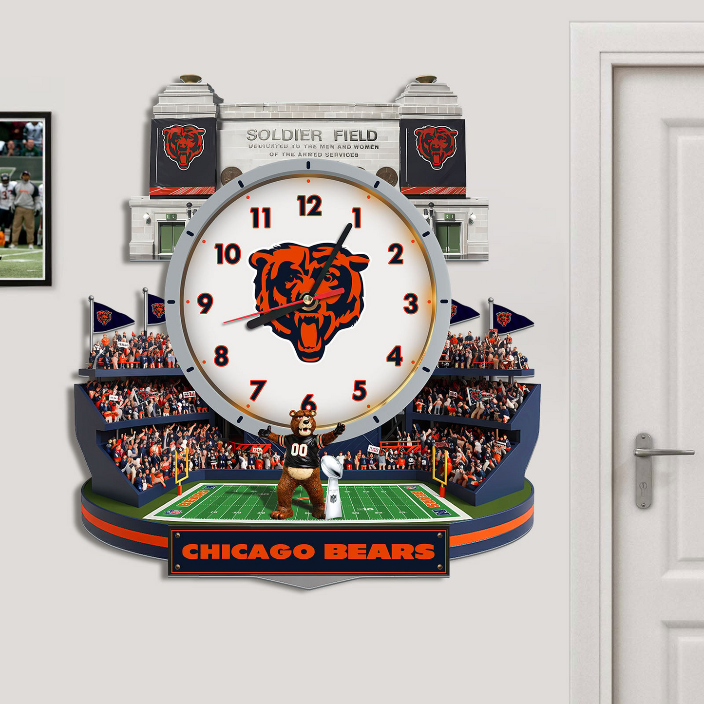 CHI x NFL Stadium Decorative 3D Visual Effect Acrylic Wall Clock DDT CTND