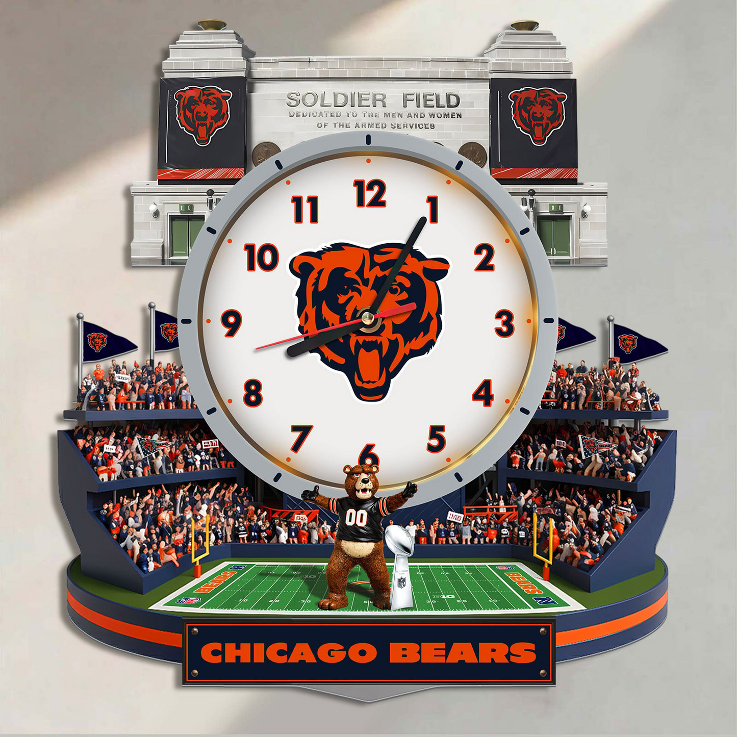 CHI x NFL Stadium Decorative 3D Visual Effect Acrylic Wall Clock DDT CTND