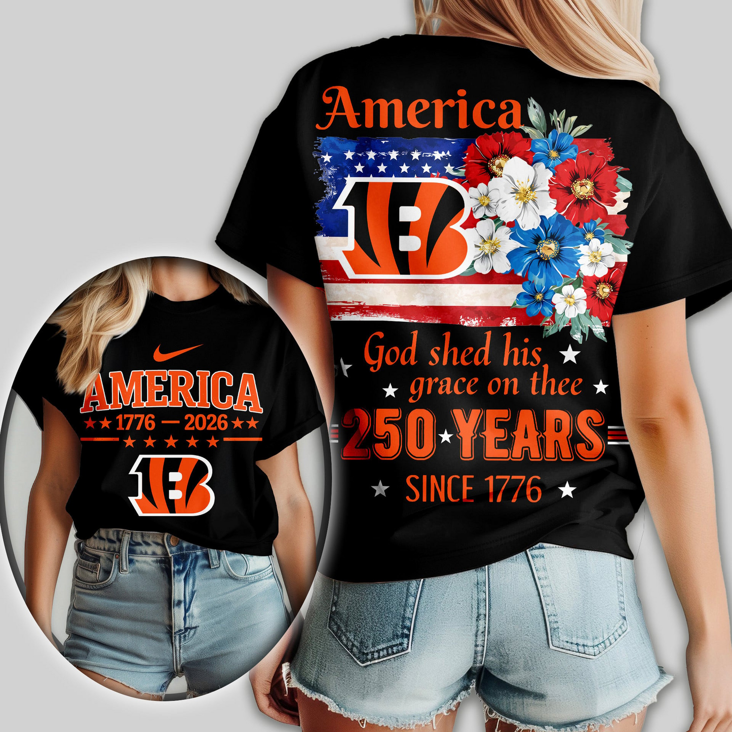 CIN Premium NFL America God Shed His Grace On Thee Women Shirt DDT  NTL