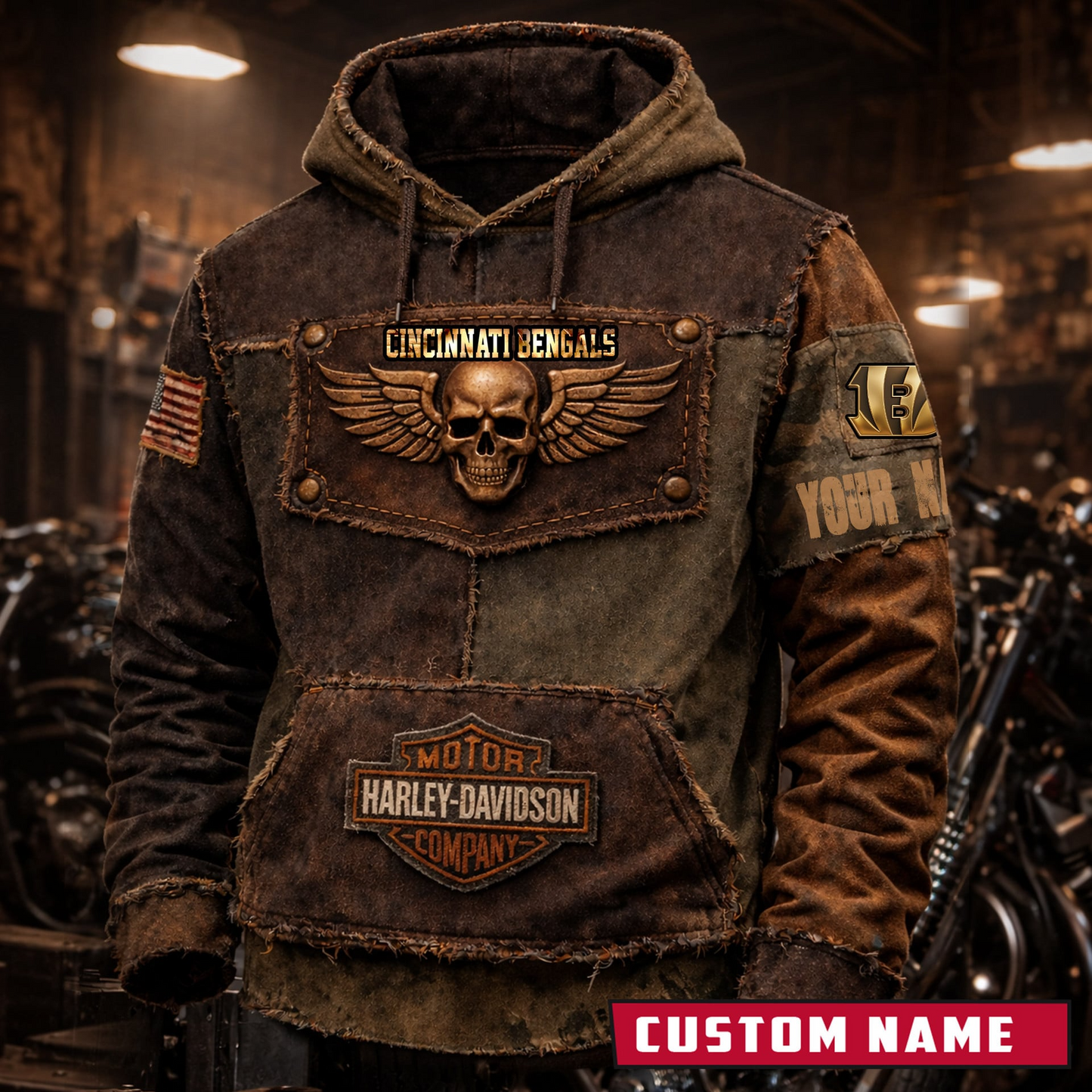 CIN x NFL Motorcycle Personalized Vintage Hoodie DDT NTL