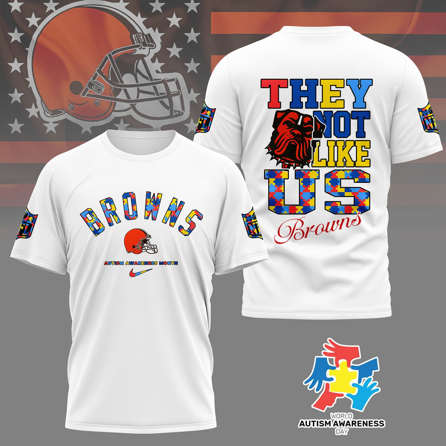 CLE Premium NFL Autism Awareness Month 3D Shirt DDT  NTL