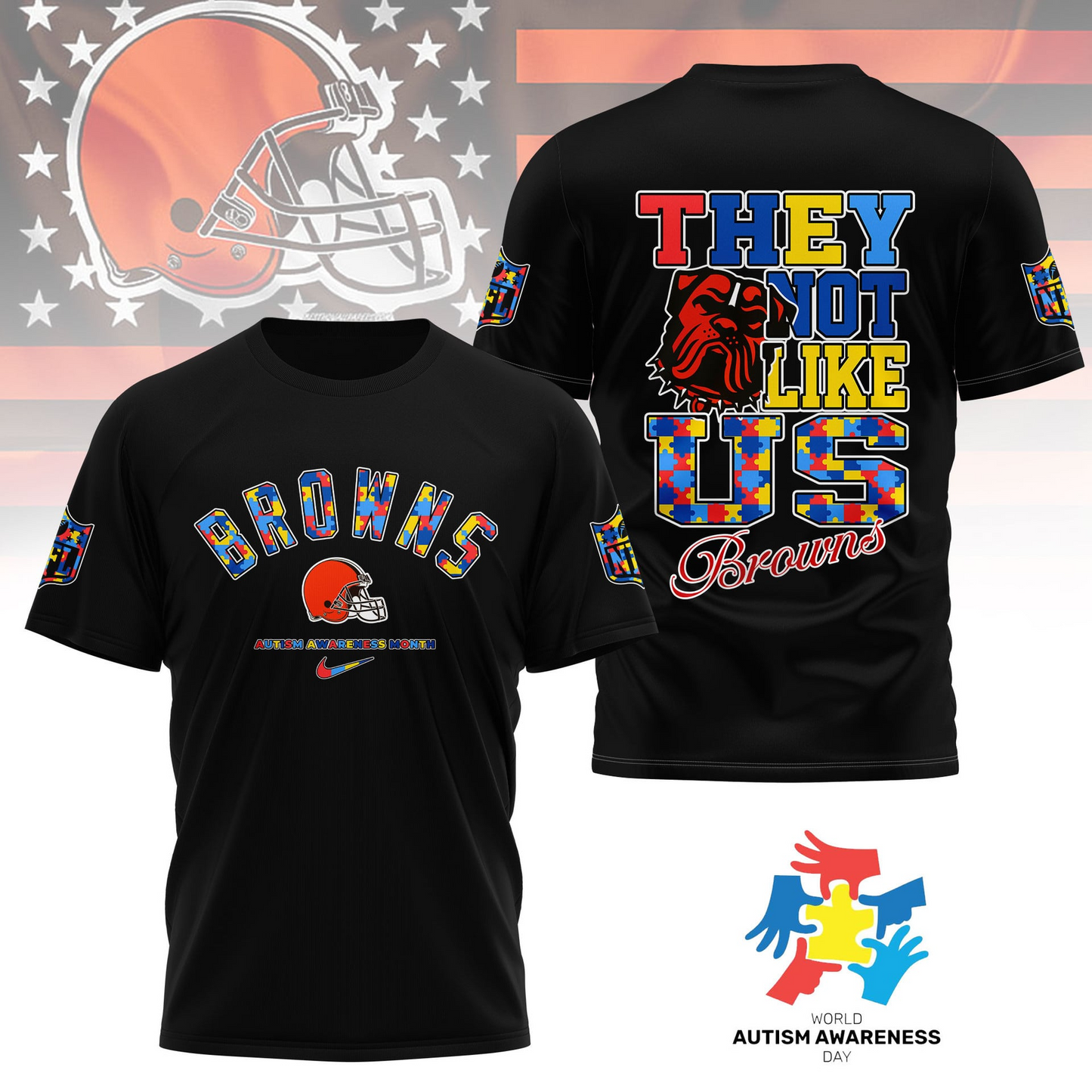 CLE Premium NFL Autism Awareness Month 3D Shirt DDT  NTL