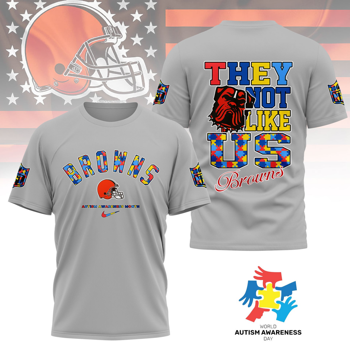 CLE Premium NFL Autism Awareness Month 3D Shirt DDT  NTL