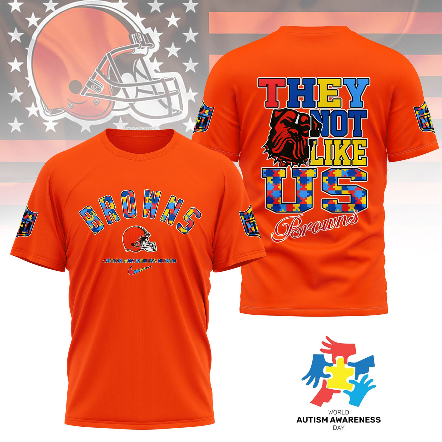 CLE Premium NFL Autism Awareness Month 3D Shirt DDT  NTL