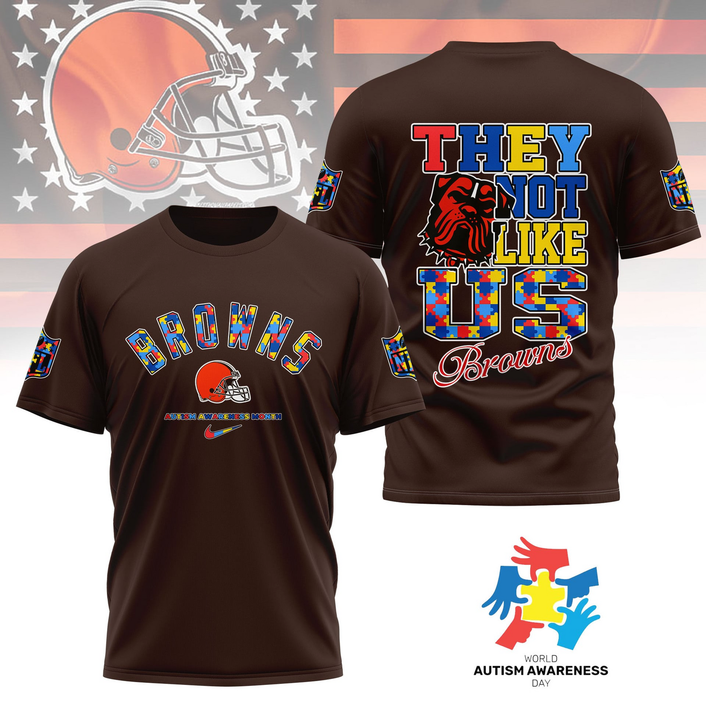 CLE Premium NFL Autism Awareness Month 3D Shirt DDT  NTL