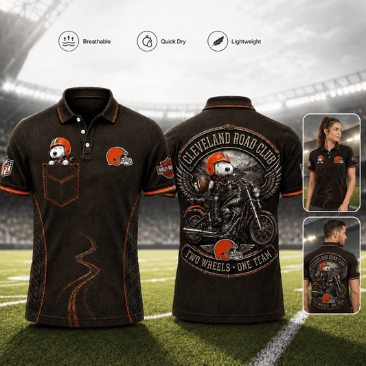 CLE Premium NFL Snoopy Biker Game Day Polo Shirt 100626