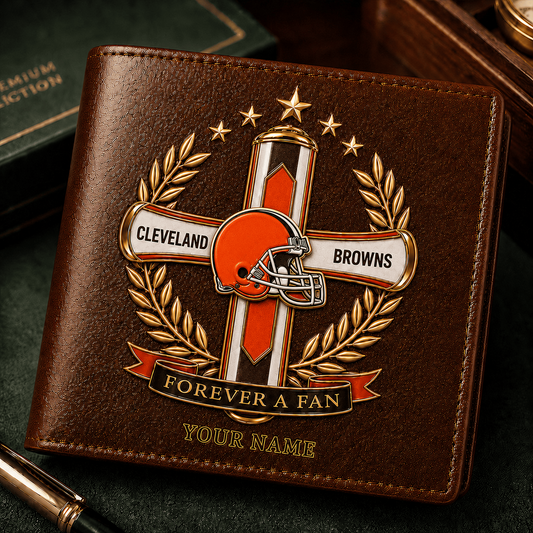 CLE x NFL Cross Men Leather Wallet Custom Any Name Gifts 220626