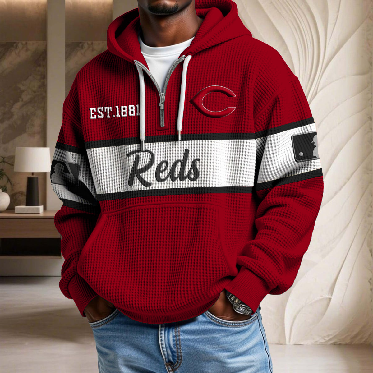 MLB x CIN EST Waffle Half Zip Hoodie HLP HLPHUONG
