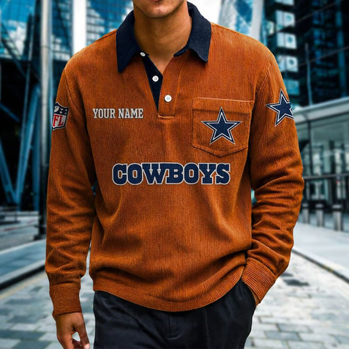 DAL X Premium NFL Corduroy color-blocked long-sleeved shirt NDT NHT