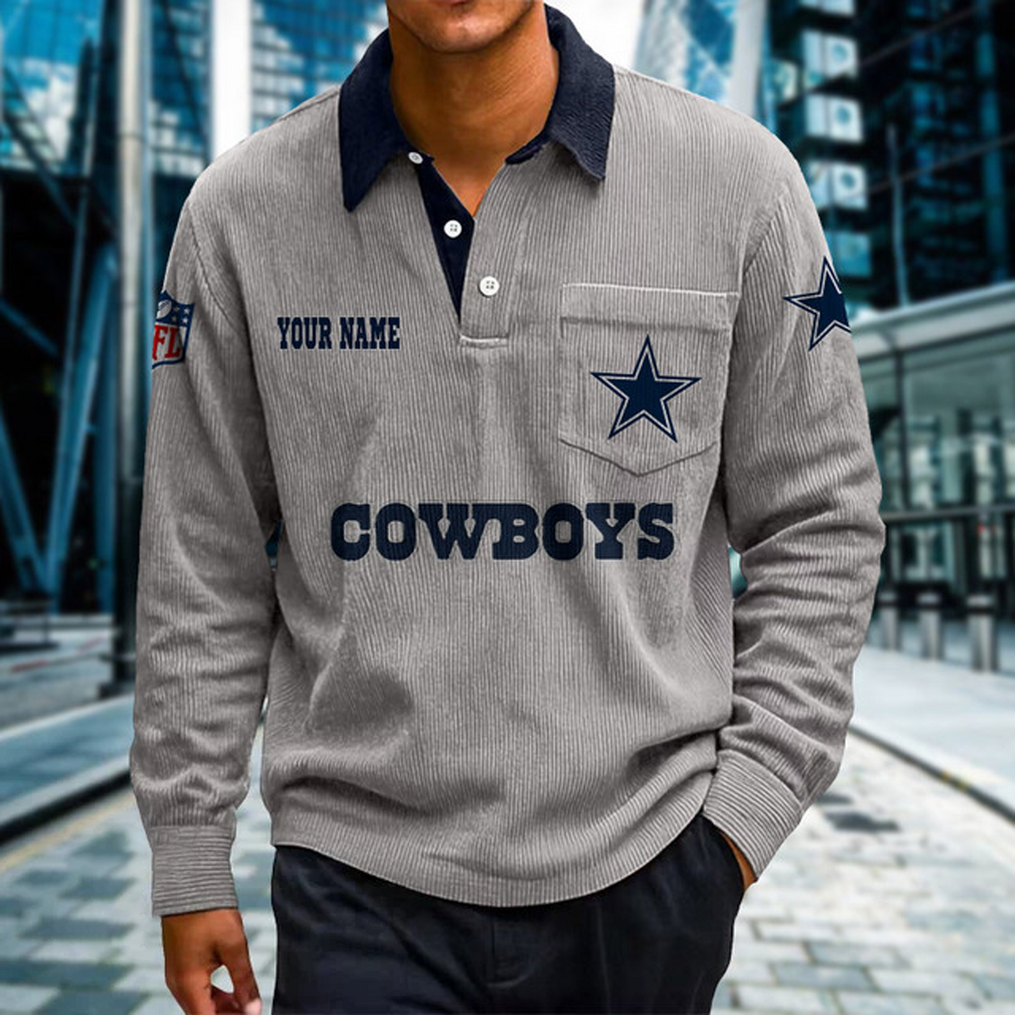 DAL X Premium NFL Corduroy color-blocked long-sleeved shirt NDT NHT