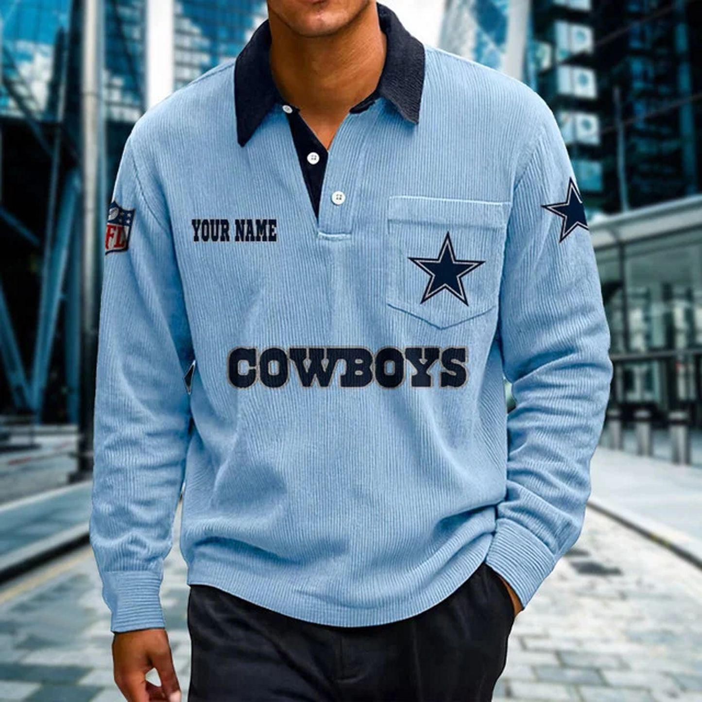 DAL X Premium NFL Corduroy color-blocked long-sleeved shirt NDT NHT