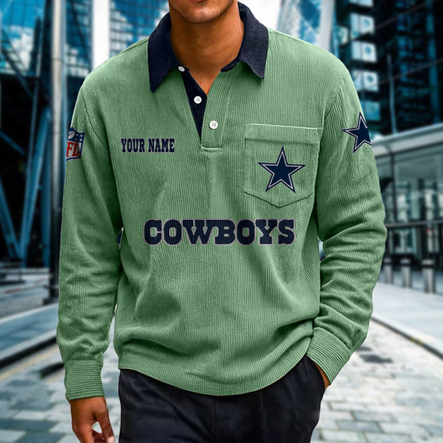 DAL X Premium NFL Corduroy color-blocked long-sleeved shirt NDT NHT
