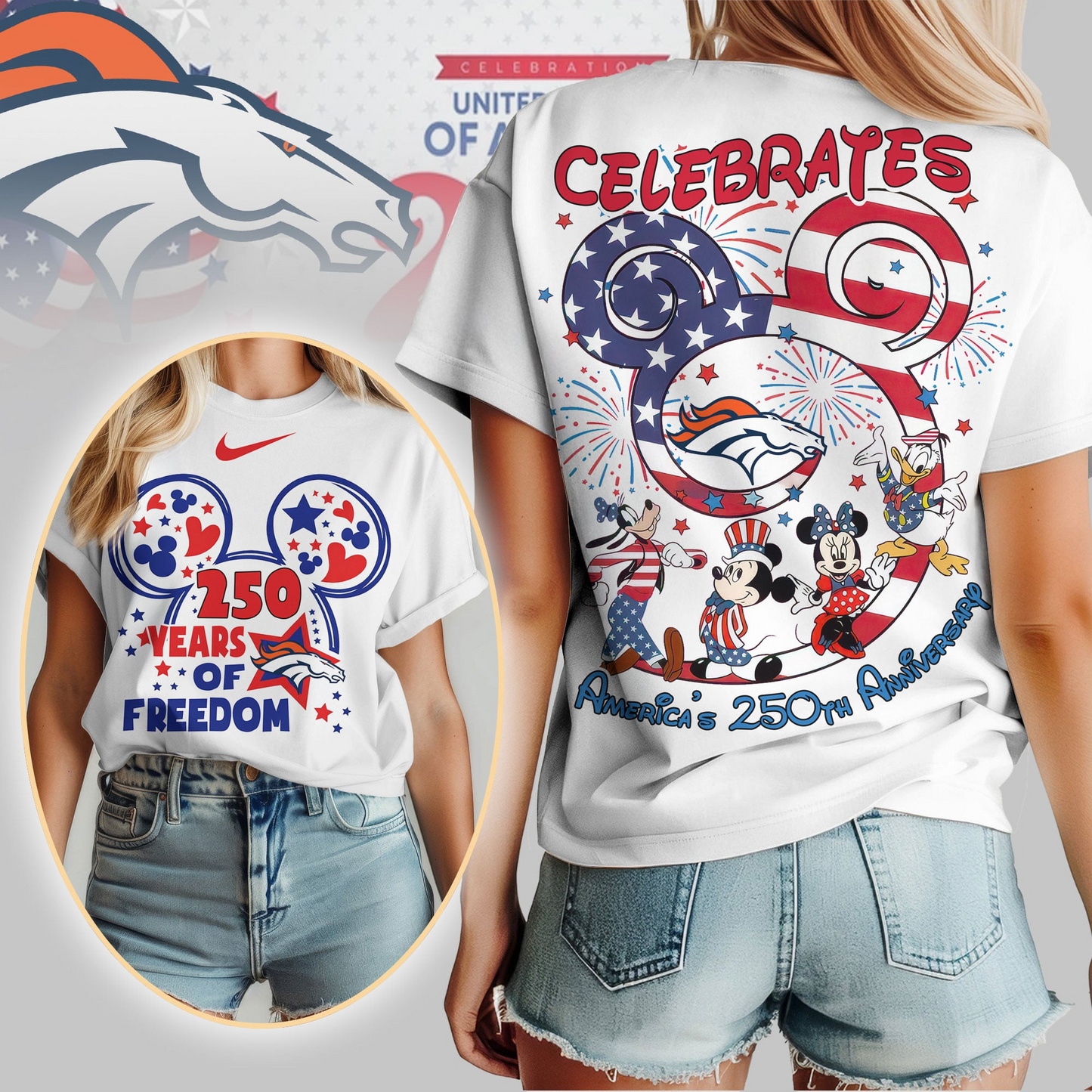 DB Premium NFL Mickey Celebrates America 250th Anniversary Women Shirt DDT NTL
