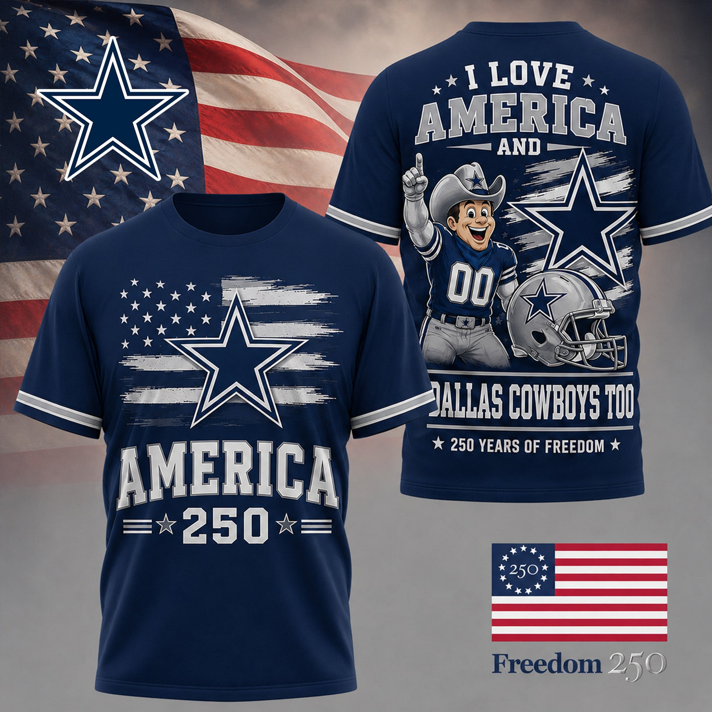 DC Premium NFL 250 Years Of Freedom 3D Shirt120626