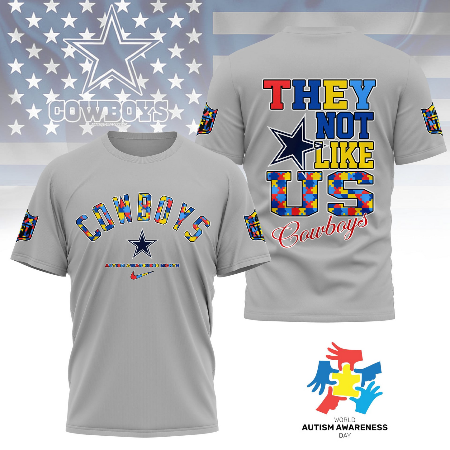 DC Premium NFL Autism Awareness Month 3D Shirt DDT  NTL